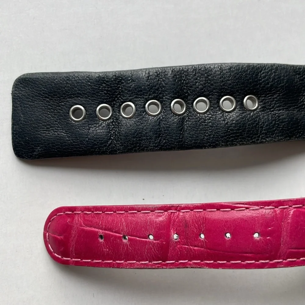 Bundle of 2 Anne Klein Leather Watches - Black & Silver, Magenta Pink & Silver